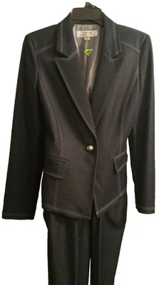 Pantalón Tahari Arthur S, Levine Azul Marino Suite Denim Look Talla 8 Foto 1 de 4