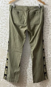 Vintage Y2K Lucky Women’s 6 28 Flower Embroidered Dungarees Low Rise Green Pants - Picture 1 of 15