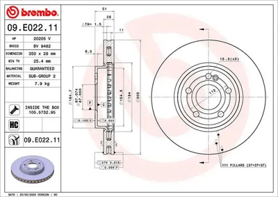 2x Disque de frein ventilé de l'intérieur 09.E022.11 BREMBO pour MERCEDES-BENZ - Photo 1/4