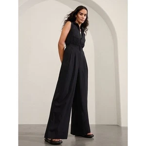 Athleta Brooklyn Utility Cargo Jumpsuit Black Wide Leg 824834 Size 0 NWT - Picture 1 of 11