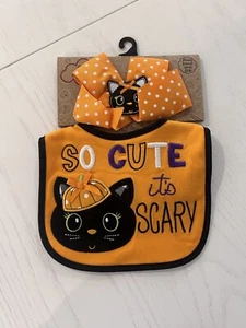 NWT Baby Essentials Infant Bib Headband Halloween Set So Cute It's Scary Cat Bla - Picture 1 of 5