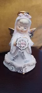 Lefton JUNE Birthday Angel Girl Figurine w Rhinestones - Bride Halo Repair 1987J - Picture 1 of 14