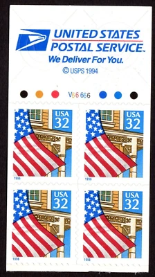 Scott #2920De Flag over Porch Booklet Pane of 4 Stamps - MNH P#V66666 - Image 1 of 2