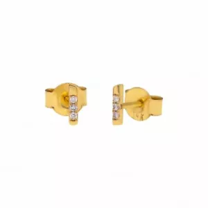 Pendientes de barra redonda de diamantes de 6 mm de oro 14 K 0,04 quilates creados en laboratorio para joyería fina - Imagen 1 de 1