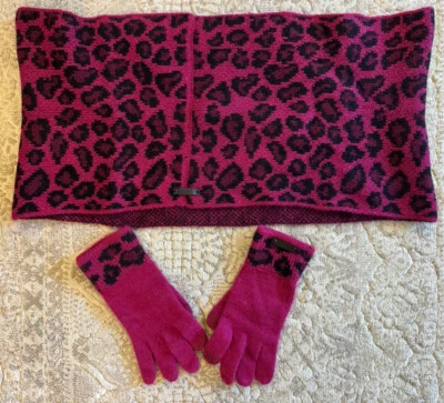Coach New York Ocelot Infinity Winter Scarf & Gloves Cranberry Leopard New - Image 1 of 4