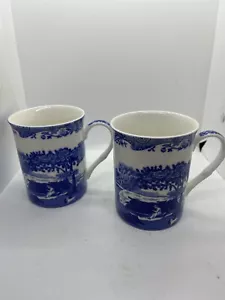 Paar Spode blau italienisch 12 Unzen Kaffee-/Teebecher EUC - Bild 1 von 15