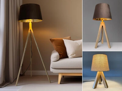 Nachttischlampen skandinavisch & Stehlampen Wohnzimmer Ecke mit Dreibein Holzfuß - Bild 1 von 4