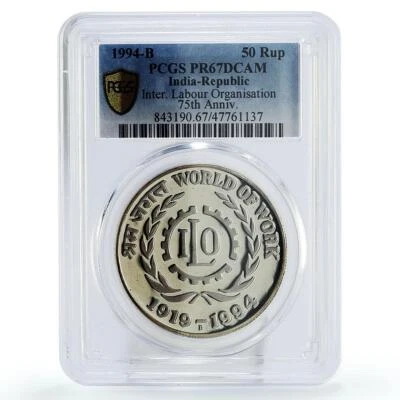India 50 rupees International Labour Organisation ILO PR67 PCGS CuNi coin 1994 - Image 1 of 2