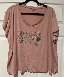 Live Well Sleepwear Sz 3X Rosy Pink “No Talkie Before Coffee” Top - Picture 1 of 5