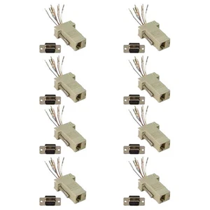 8x 9-Pin DB9 RS232 Serial Port Female to RJ45 8P8C Network Modular Adapter Ivory - Picture 1 of 2