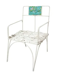 (34509) CENTRO PARA FLORES MACETAS SILLA MUÑECA SIMPLE MIMBRE Y ALAMBRE BLANCO - Picture 1 of 1