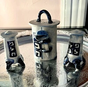 Salz & Pfefferstreuer, passender Zuckerspender & Löffel israelischer Künstler Handwerker - Bild 1 von 11