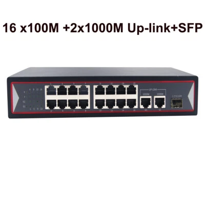 16 Port PoE Switch with Gigabit Uplink and SFP 150W for Network IP Cameras NVR - Image 1 of 4