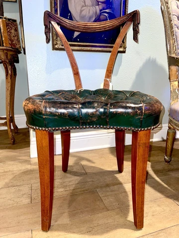 AMERICAN Grosfeld House 1940’s Carved Wood Hunter Green Leather Antique Chair Cover