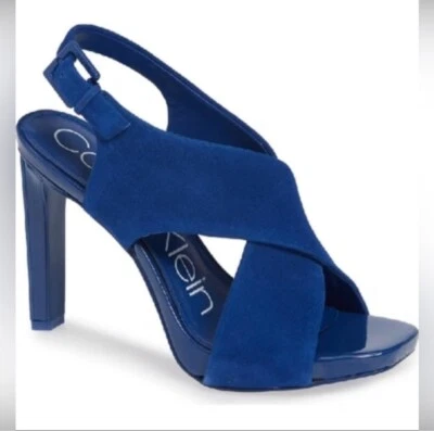 Calvin Klein Myra 交叉带凉鞋 - 皇家蓝色麂皮绒 — 第 1/4 张图片