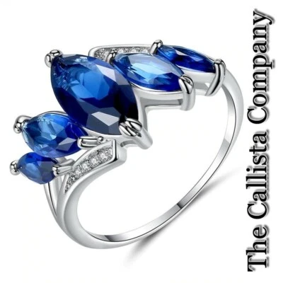 CALLISTA CO CREADO EN LABORATORIO 3,12 CT CORTE MARQUESA AZUL 3A+ CIRCONITA S925 PLATA RG TALLA 6-9 ✓ Foto 1 de 2