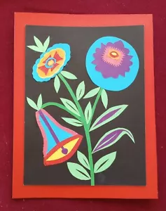Vintage Scherenschnitte Schnittpapierkunst rahmenfertig, bunte helle Blumen - Bild 1 von 2