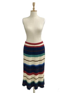 Falda Plisada MISSONI Vintage Años 90 Azul Rojo Verde Marfil Rayas Cintura Elástica 42 - Imagen 1 de 10