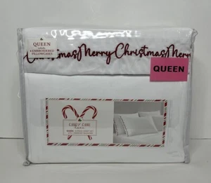 Merry Christmas Candy Cane Lane 6 PC Queen Sheet Set Embroidered Pillowcases - Picture 1 of 7