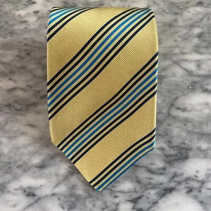 Ben Silver Pure English Silk Yellow Blue Regimental Stripe Jacquard Tie~3.25" J3 - Picture 1 of 7