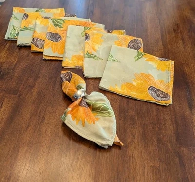 Conjunto de 6 guardanapos de pano de girassol amarelo estampa floral roupa de mesa reutilizável 16,5" - Imagem 1 de 4