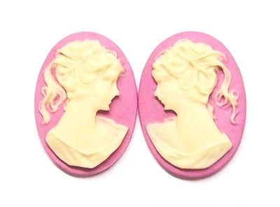 8 винтажных кремовых/фуксийских кабошонов 25x18 мм для красивой женщины 4 левых и 4 правых камеи - Изображение 1 из 4