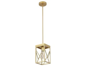 Fivess Lighting Modern Gold Pendant Light with Metal Cage, One-Light Adjustab... - Picture 1 of 5