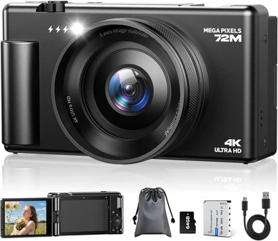 4K Autofokus Digitalkamera 270° Flip-Bildschirm 72MP Vlogging-YouTube-Kamera 64G - Bild 1 von 4
