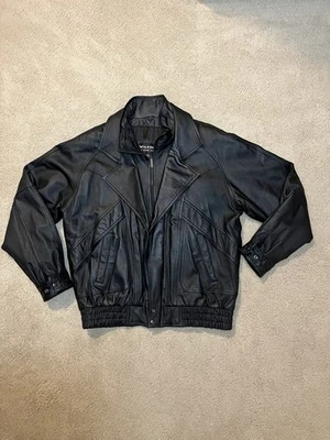 De Colección Wilson Cuero Negro Aviador Bombardero Chaqueta Abrigo Para Hombres XLT Motocicleta XL Alto Foto 1 de 4