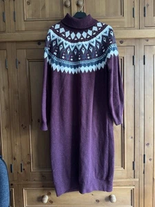 Fat Face Women's Burgundy Fairisle Jumper Dress Size 14 - Picture 1 of 10