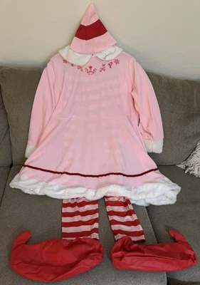 女士 XL Jovie Elf 粉色 5 件女孩服装圣诞礼服紧身衣鞋帽子 — 第 1/4 张图片