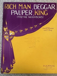 1930 RICH MAN, BEGGAR, PAUPER, KING (They're Neighbors) Sheet Music Shay, Newman - Picture 1 of 5