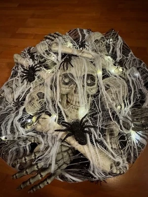 23" Vintage Light Up Home Depot Skull Wreath Halloween - Image 1 of 4