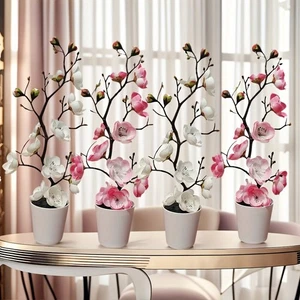 Ramas de flores artificiales de plástico con florero blanco - Imagen 1 de 5