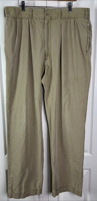 Bills Khakis 复古裤子男式 38x33 百褶卡其色美国制造棉斜纹布 A1 — 第 1/4 张图片