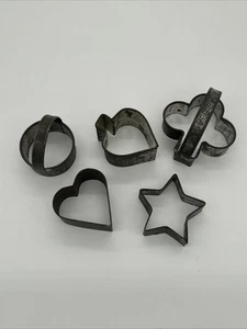 Lot Of 5 Vintage Primitive Metal Cookie Biscuit Cutters • Mixed Shapes (Kreamer) - Picture 1 of 19
