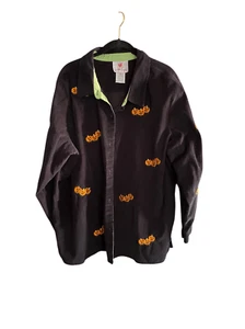 Quacker factory vintage black embroidered pumpkin Halloween corduroy button up t - Picture 1 of 4