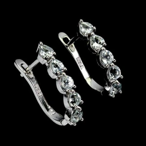 925 Pendientes de Plata de Ley Corazón Aguamarina Gema Natural Jewelry - Imagen 1 de 14
