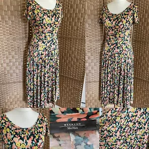 MAX MARA WEEKEND Floral STRETCH Jersey MIDI Dress UK 10 L42” TIE BELT Asymmetric - Picture 1 of 14