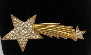 Adorable Gold Tone And Clear Stone Shooting Star Brooch - Bild 1 von 20