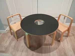 Childrens Round Table & 2 Chairs w/ cent storage;Bent birch plywood & laminate. - Picture 1 of 6
