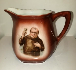 Germany Porcelain Friar Monk Toasting Brown Handled Creamer Pitcher - Picture 1 of 5