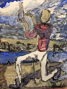 Original ACEO Salvador Dali Color Surrealism Male Figure Kneel Artwork Art Card - Picture 1 of 4