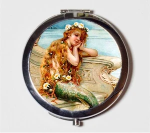 Edwardian Mermaid Girl Compact Mirror Make Up Pocket Mirror Cosmetics - Picture 1 of 2