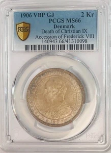 1906 - VBP GJ  Denmark Frederik VIII - PCGS MS66 - Silver 2 Kroner - Picture 1 of 2