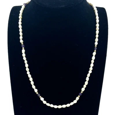 Jacmel Mauritius 14k Yellow Gold, Amethyst & Baroque Pearl Station Necklace - Image 1 of 4