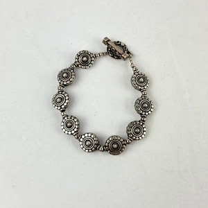 Vintage Silver Medallion Link Toggle Charm Metal Bracelet Jewelry - Picture 1 of 5