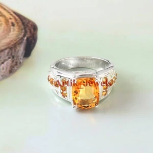Natural Citrine Gemstone With 925 Sterling Silver Ring For Men's #1321 - Picture 1 of 9