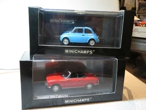 1/43 Minichamps Fiat 500 (1965) + Peugeot 304 Cabriolet diecast (2pcs) - Picture 1 of 9