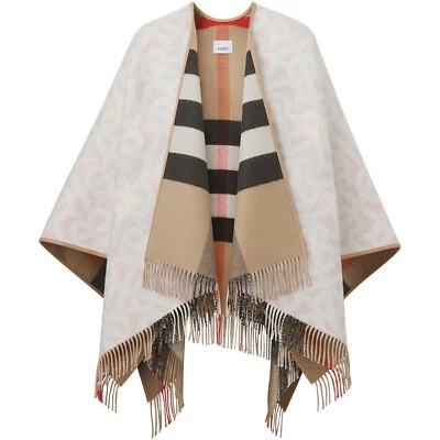 Poncho Burberry Cape TB Monograma Medio Mega Lana Cachemira Rubor Nuevo Foto 1 de 4